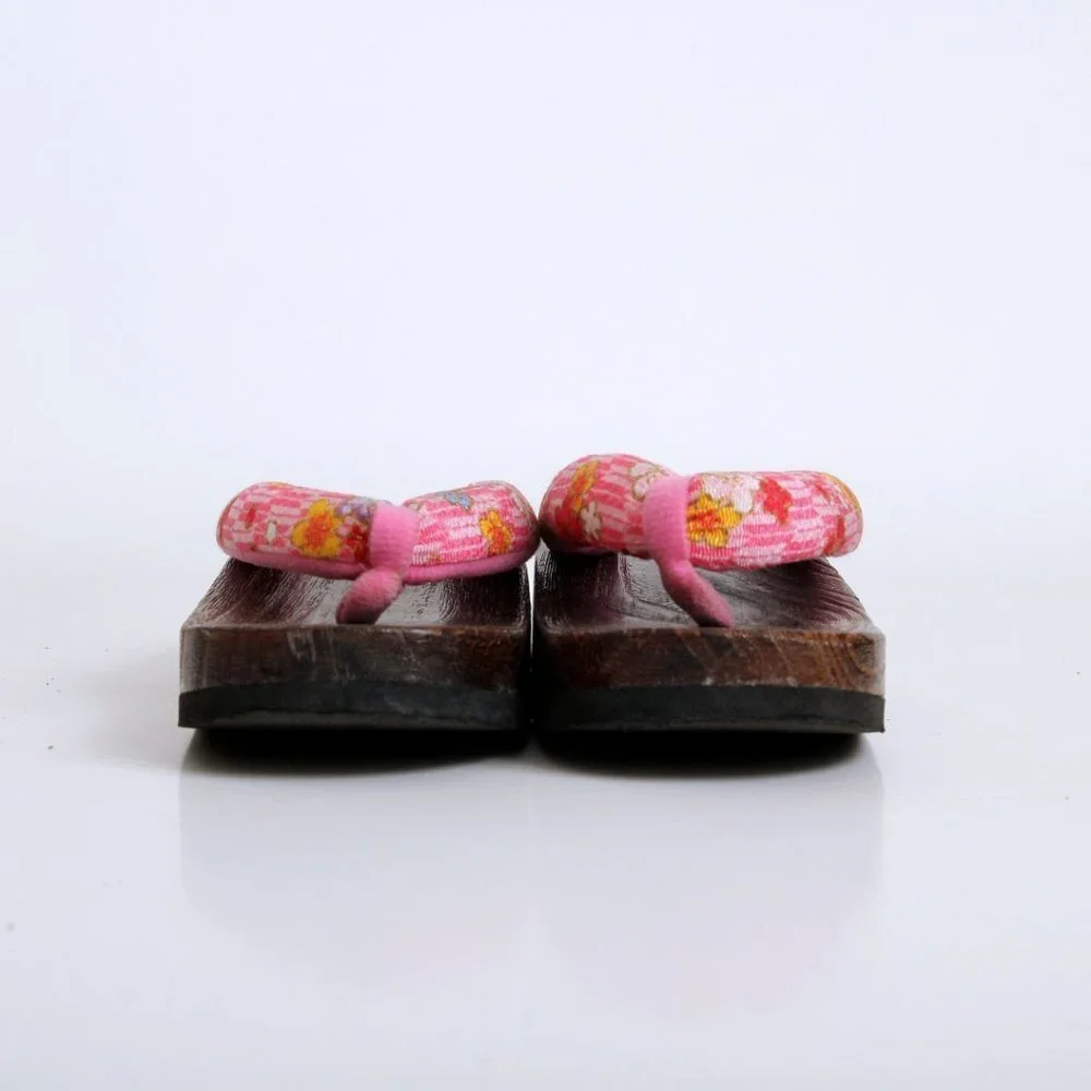 Japanese Wooden Floral Geta Sandals Pink Girl‎ Size 13.5